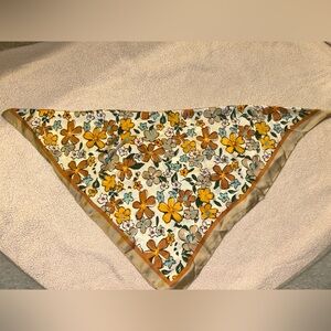 Floral Silk Scarf with Yellow and Brown Accents